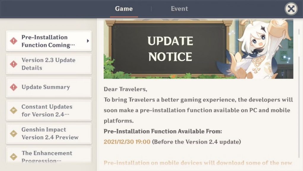 Genshin Impact 2.4 preinstallation miHoYo reveals date and time
