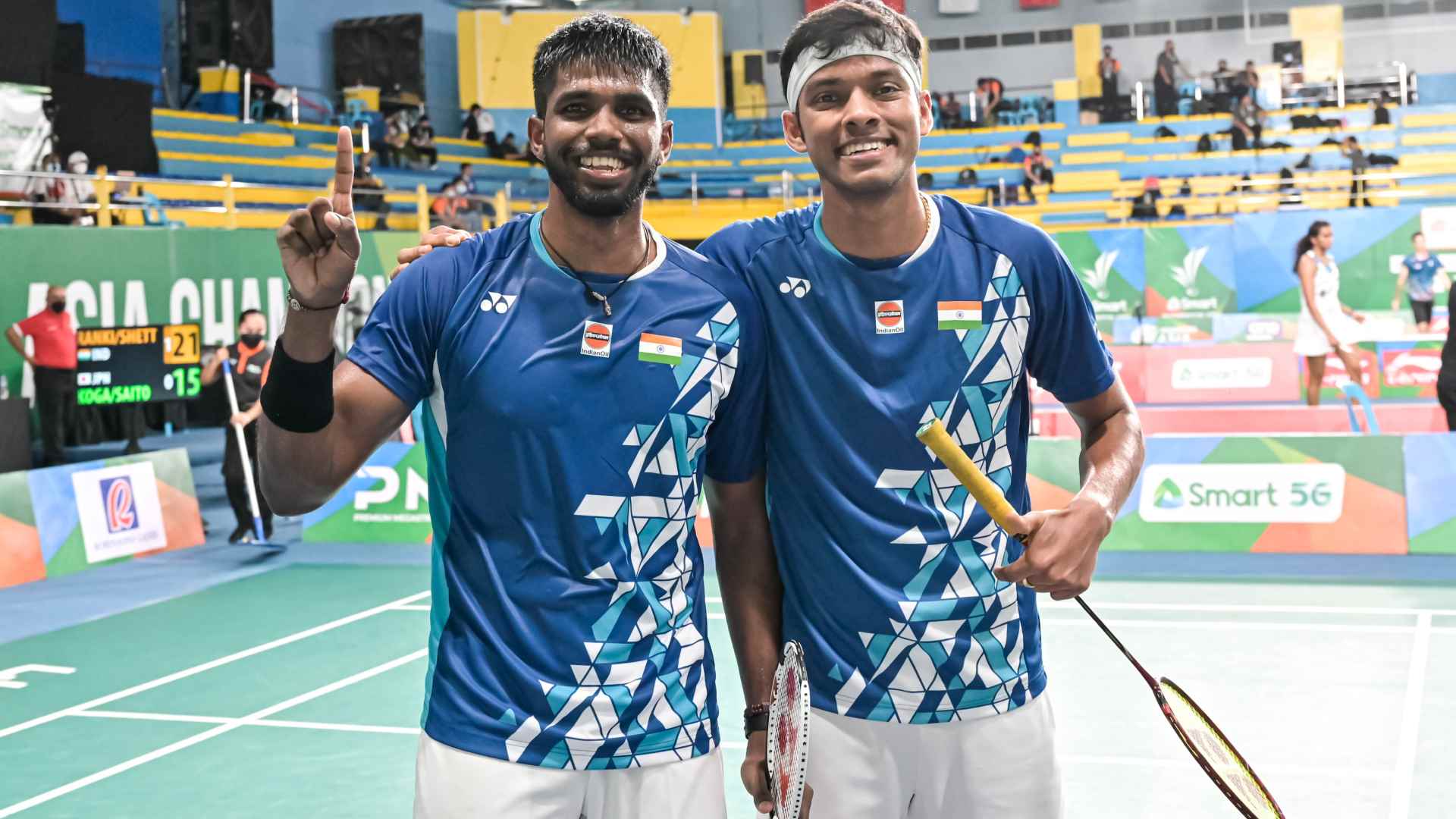 Indian Mens' Doubles pair Satwiksairaj Rankireddy(left) and Chirag Shetty(right); Credit: Twitter/@Badminton_Asia