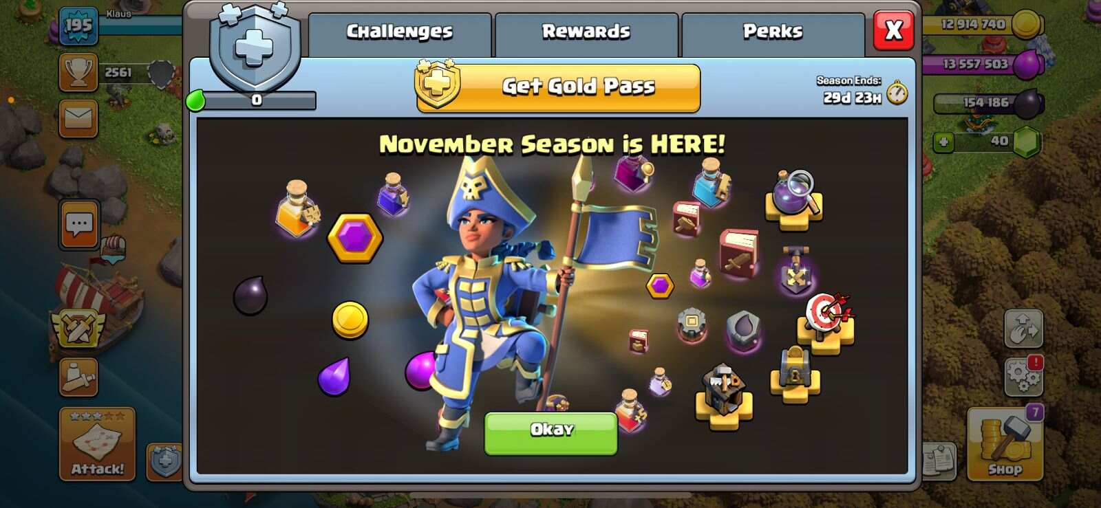 November Gold Pass Rewards, Perks and Challenges in Clash of Clans (coc