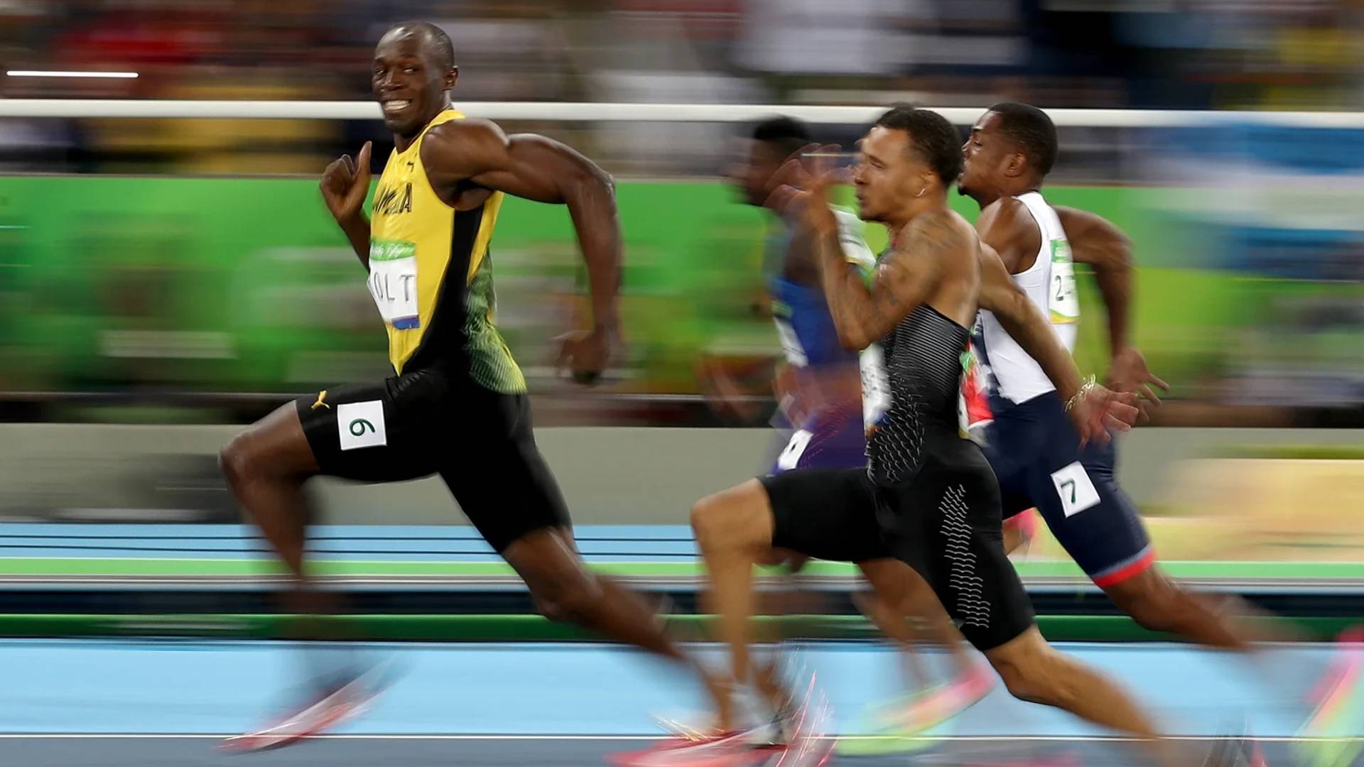 Usain Bolt in action during the men's 100 meter semifinal of the Rio Olympics 2016