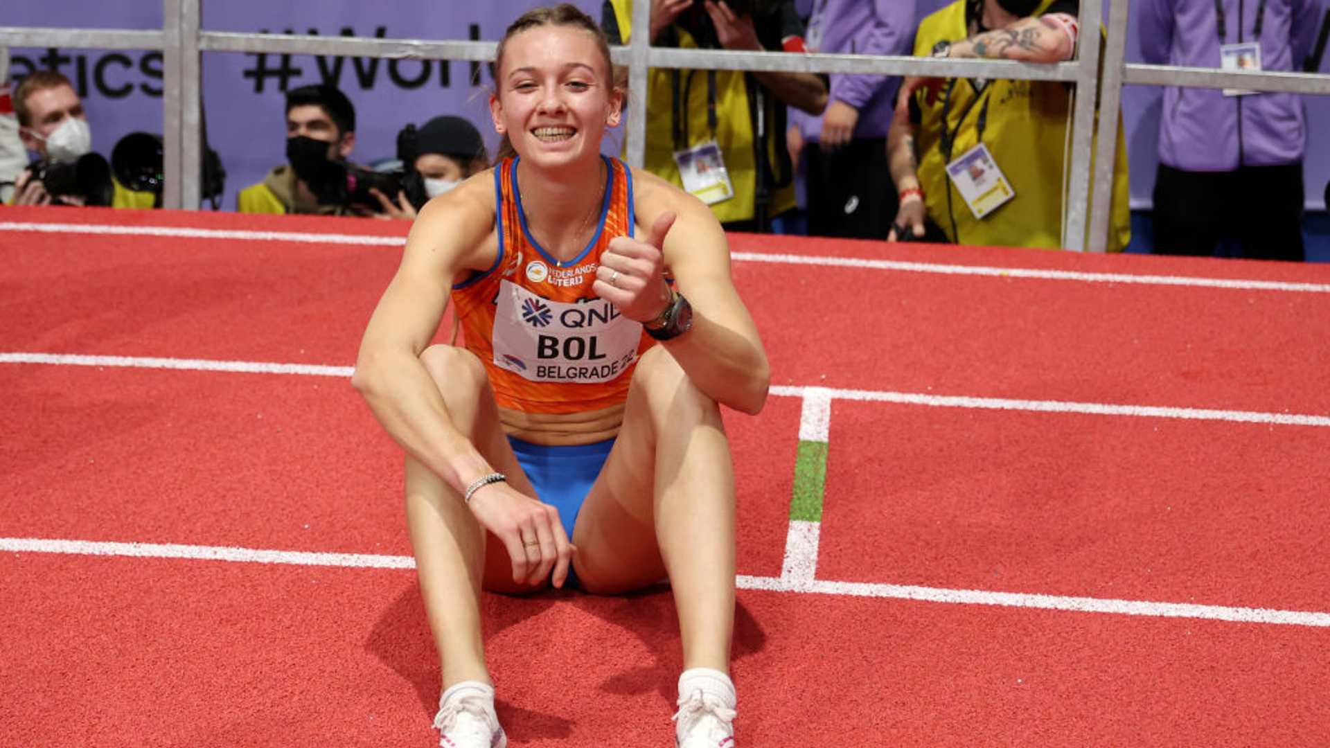 Femke Bol after her win at Belgrade 22 (Image Credits- European Athletics)