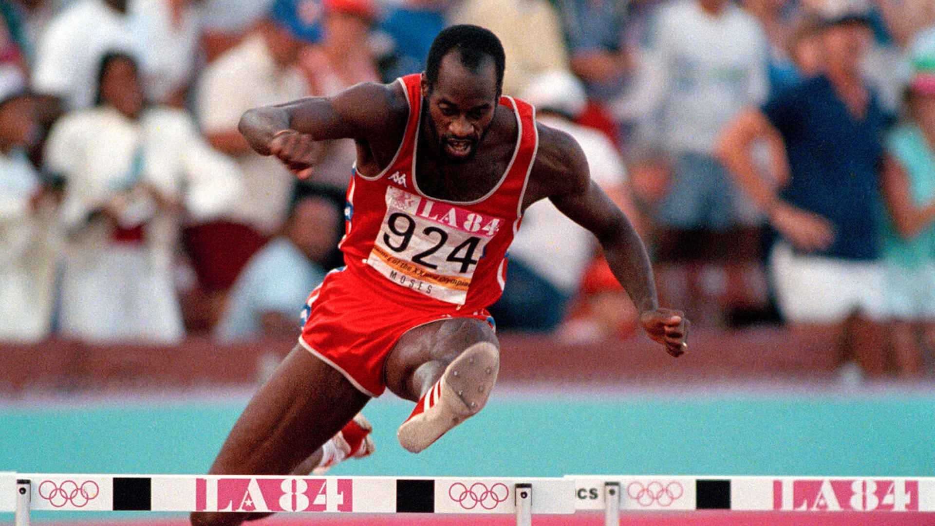 Edwin Moses in action during Los Angeles Summer Olympics in 1984 (Moses in a file photo; Credits - Twitter)