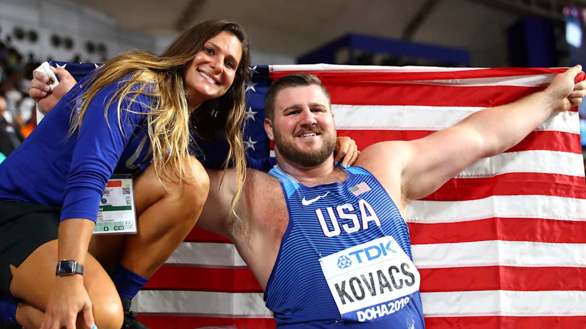 Joe Kovacs and his wife Ashley Kovacs (Image Credits - World Athletics)