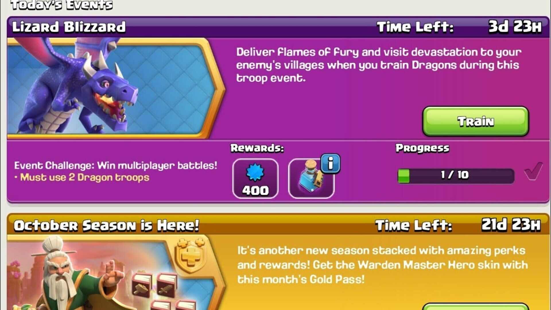 Lizard Blizzard Challenge in Clash of Clans Information, rewards, and