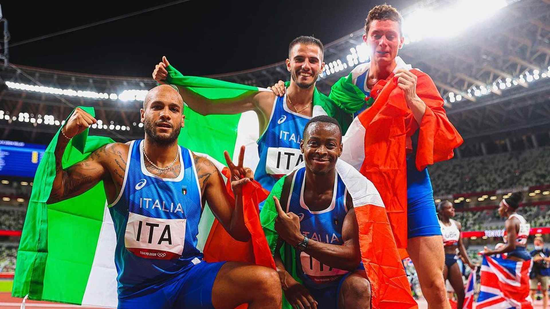 Marcell Jacobs and the Italian 4X100 m relay team after winning the gold in Tokyo 2020 (Image Credits - Instagram/@crazylongjumper)