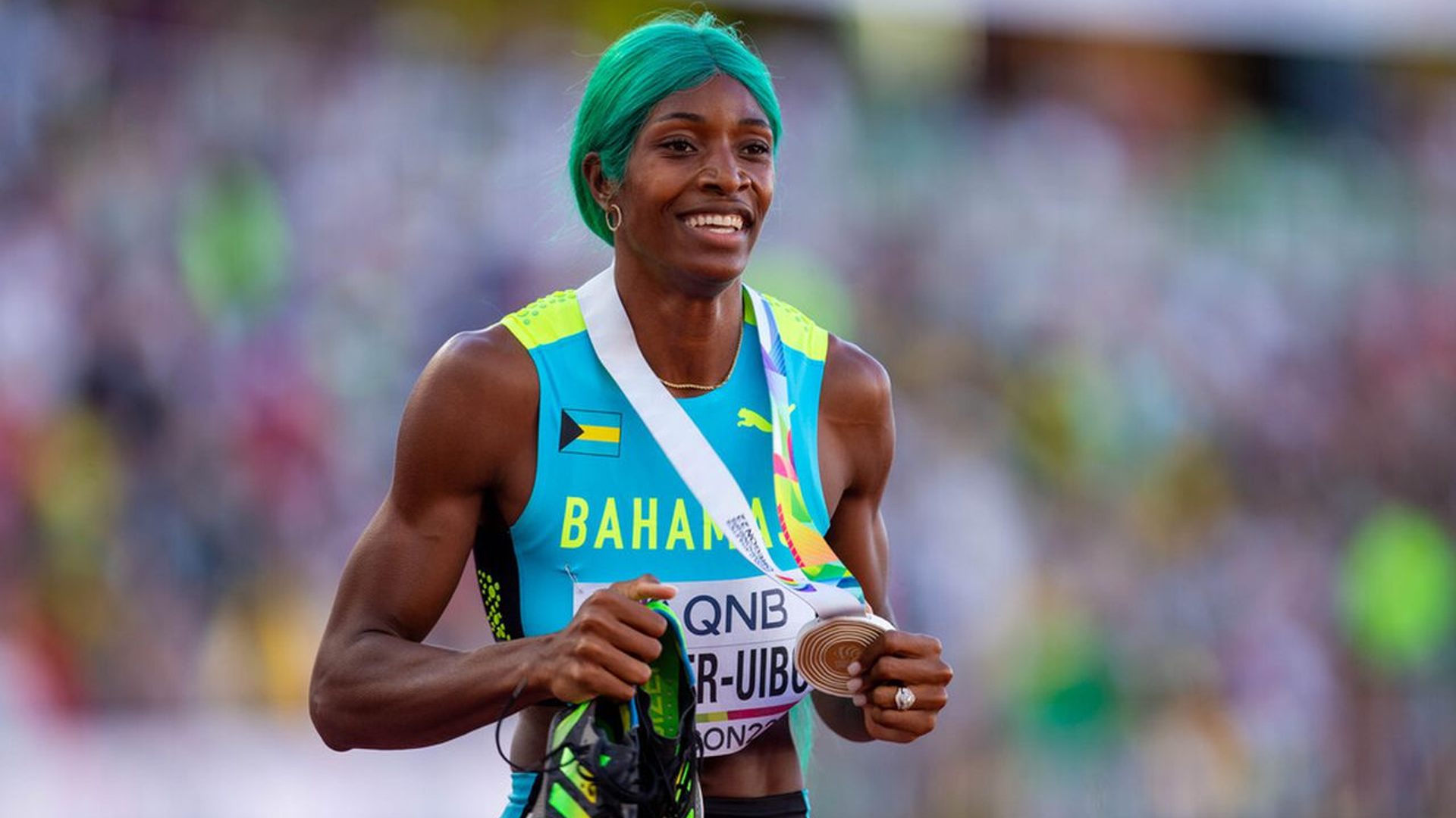 Shaunae Miller-Uibo after becoming the world champion in Oregon 2022 (In a file photo; Image Credits - Twitter)