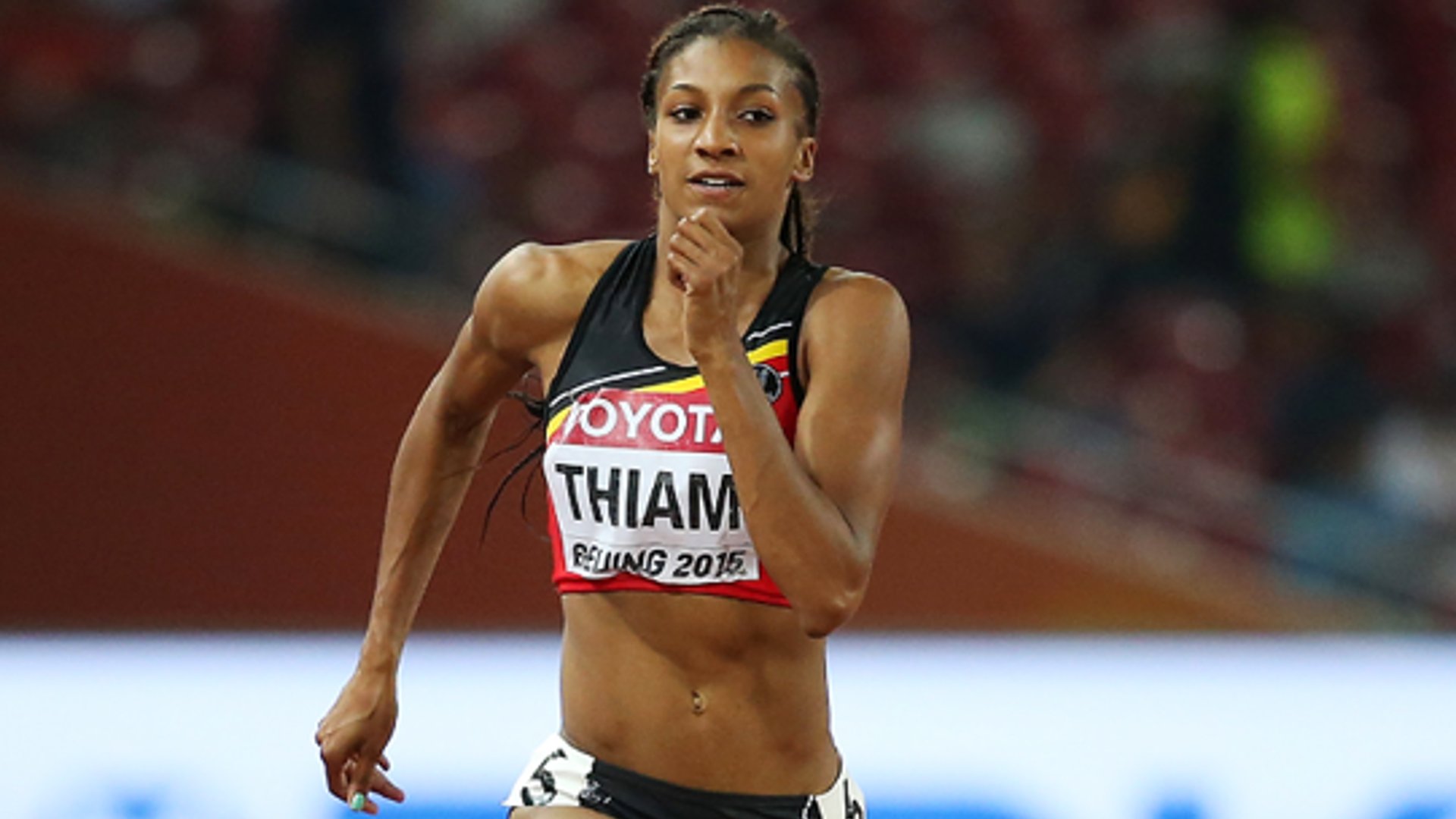 Nafissatou Thiam in action during the sprint event at Beijing 2015 (Image Credits - World Athletics)