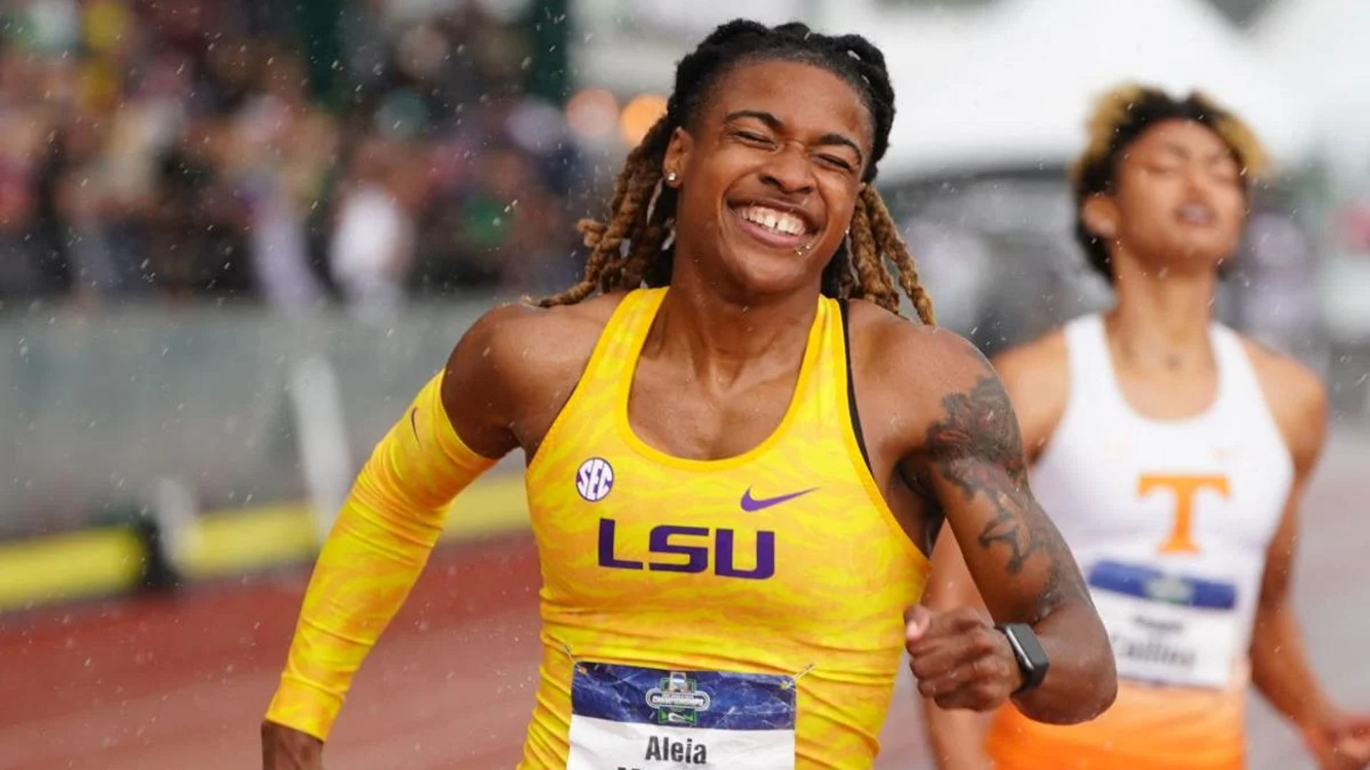 Aleia Hobbs in action in a collegiate meet while representing the LSU (Image Credits - USATF)