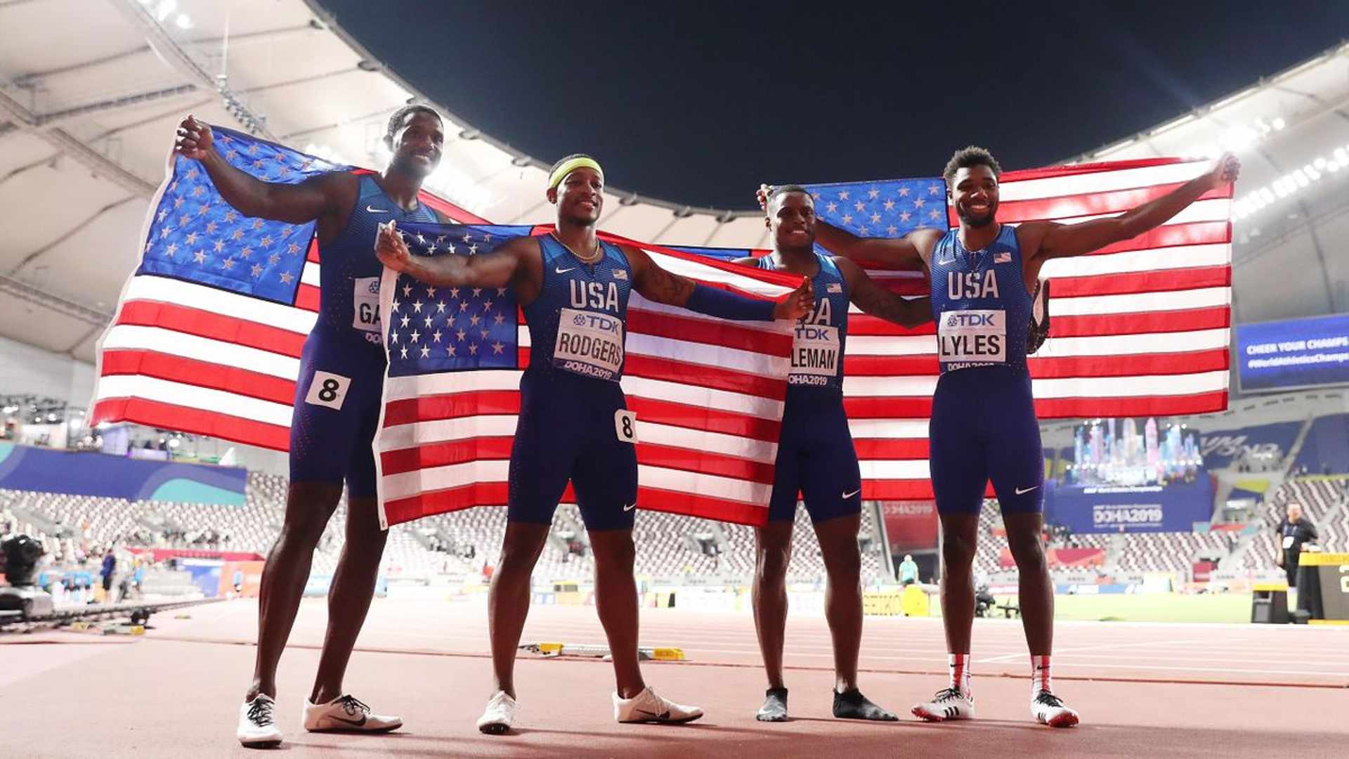 Christian Coleman along with the 4 X 100m relay team at the World Championships 2019 (In a file photo)