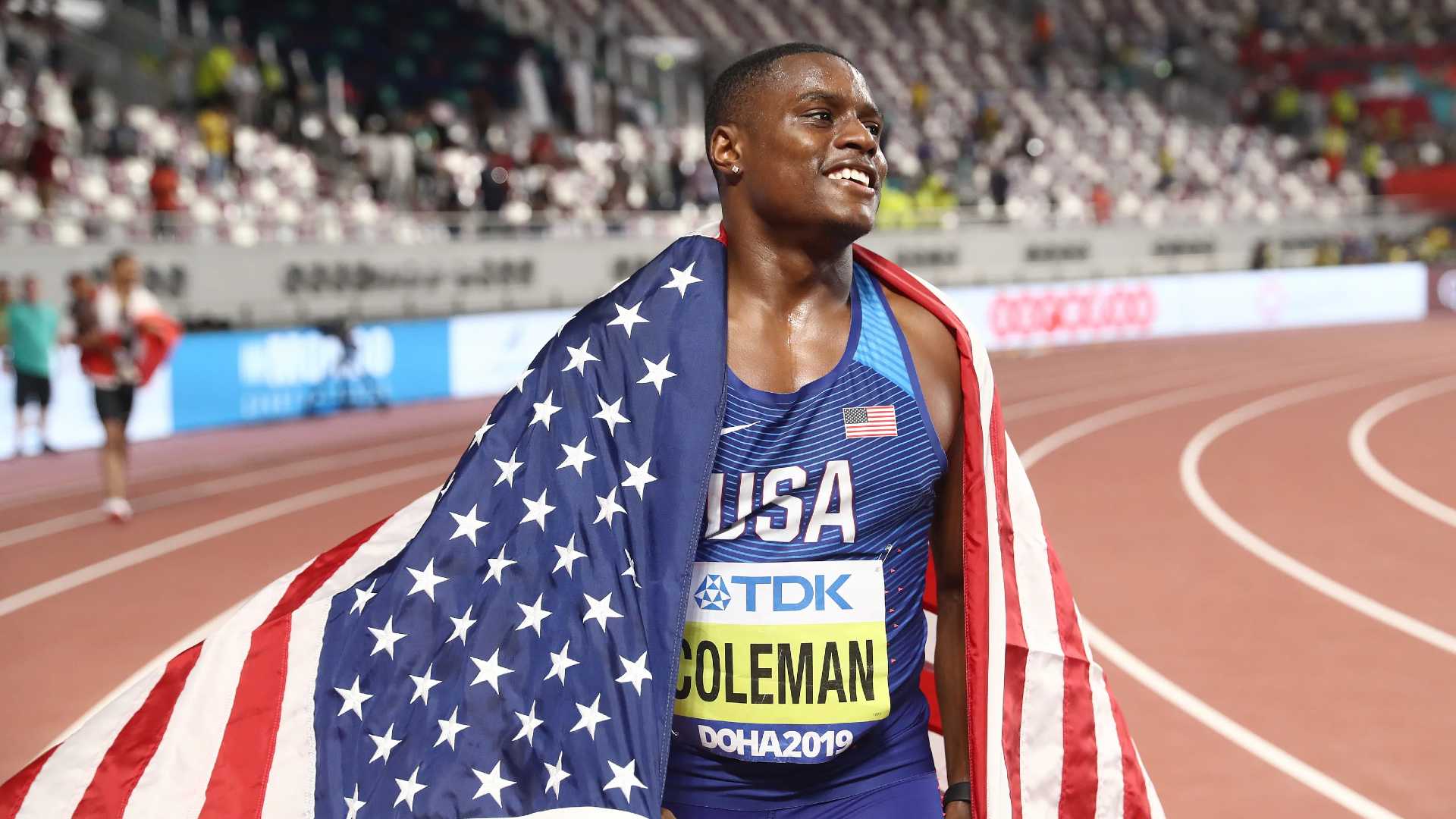 Christian Coleman elated after his victory at the World Championships 2019(Coleman in a file photo)