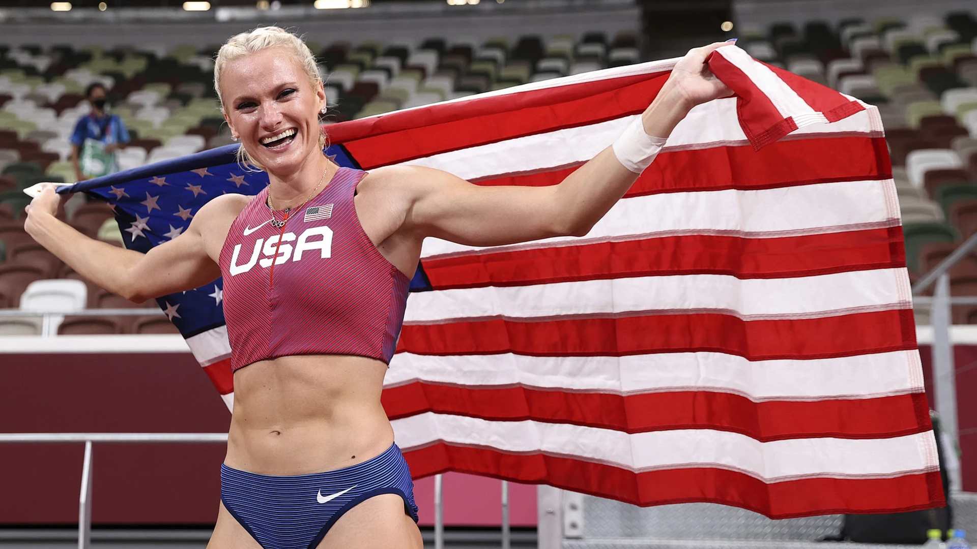 Katie Moon after winning the gold medal at Tokyo Olympics 2020 (Image Credits - USATF)