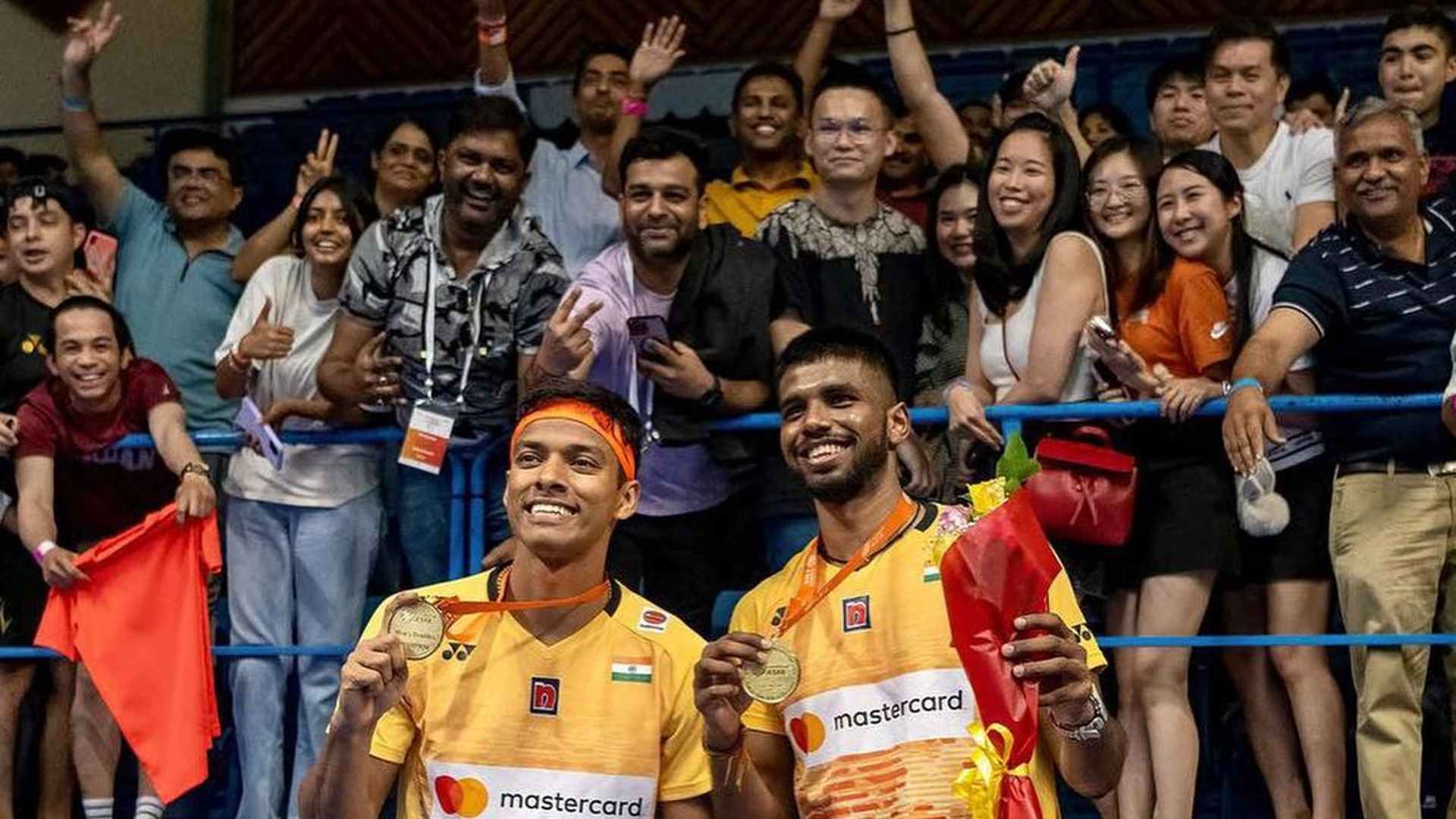 Sat-Chi clicking pics with fans after winning the Badminton Asia Championships 2023 (Image Credits - Instagram/ @satwik_rankireddy)